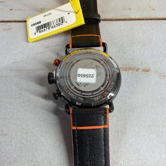 Invicta Racing 49369 Men's Watch 44mm Tachymeter Orange/Black Leather